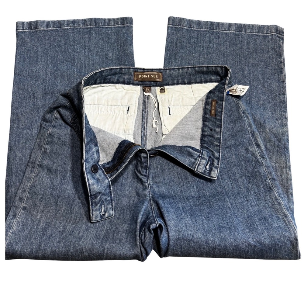 Point Sur J Crew Wide Leg Crop Jeans Blue Medium Wash High Rise Stretch Size 28